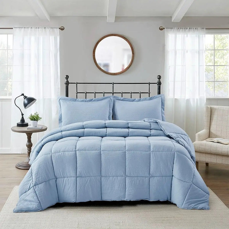 Queen Size Blue 3 Piece Microfiber Reversible Comforter Set by HomePacific