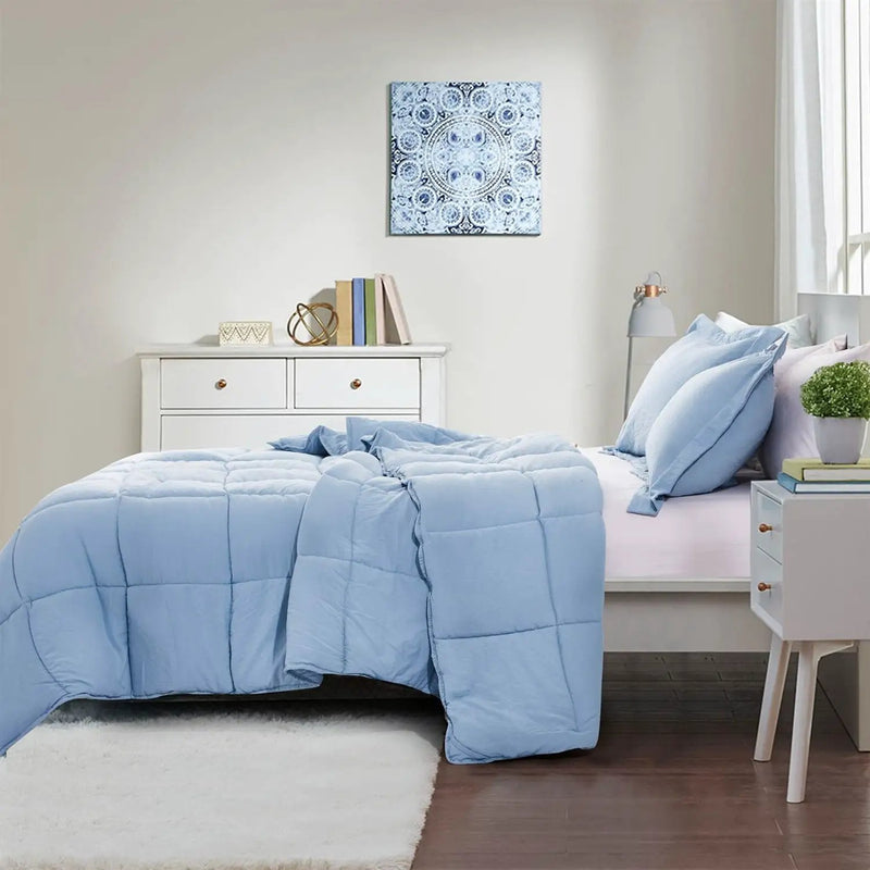 Queen Size Blue 3 Piece Microfiber Reversible Comforter Set by HomePacific