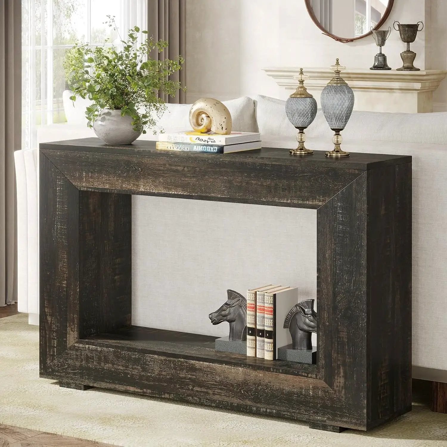 Modern Farmhouse 47-inch Long Sofa Table in Dark Grey Black Wood Finish by HomePacific
