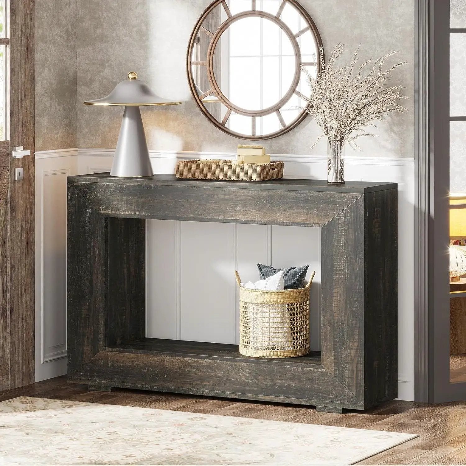 Modern Farmhouse 47-inch Long Sofa Table in Dark Grey Black Wood Finish by HomePacific