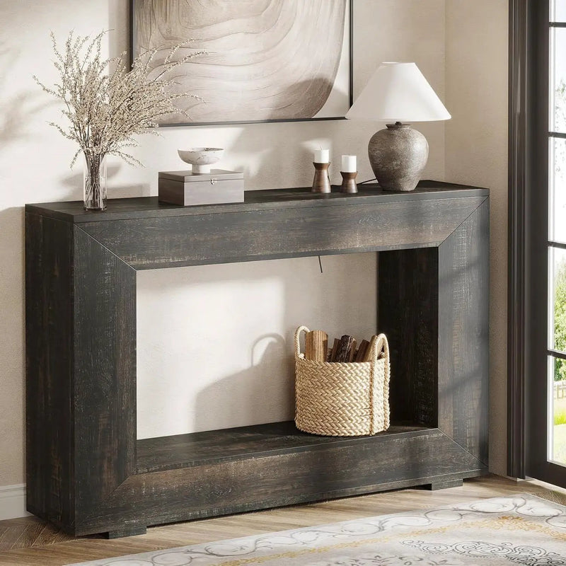 Modern Farmhouse 47-inch Long Sofa Table in Dark Grey Black Wood Finish by HomePacific
