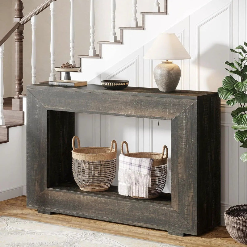 Modern Farmhouse 47-inch Long Sofa Table in Dark Grey Black Wood Finish by HomePacific