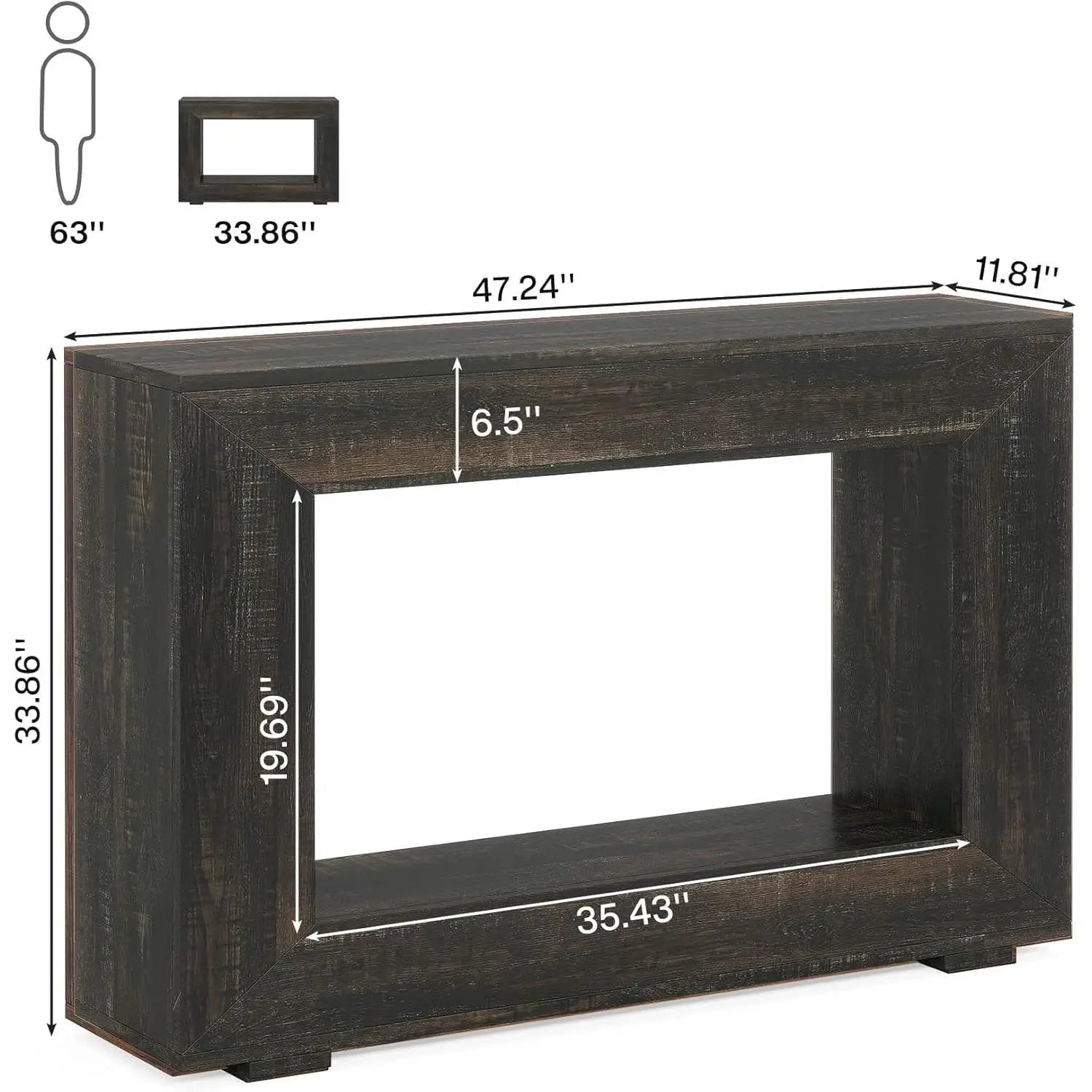 Modern Farmhouse 47-inch Long Sofa Table in Dark Grey Black Wood Finish by HomePacific