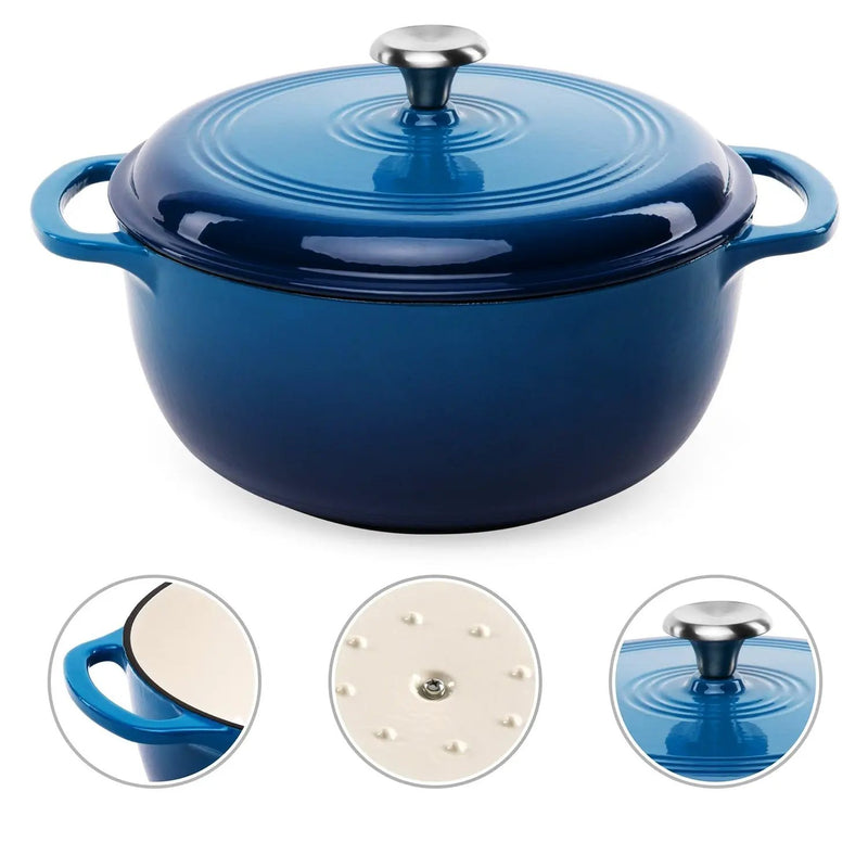 6 Quart Large Blue Enamel Cast-Iron Dutch Oven Kitchen Cookware by HomePacific
