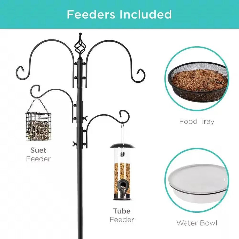 Complete Bird Feeder Set with Black Metal Stand and Bird Feeders by HomePacific