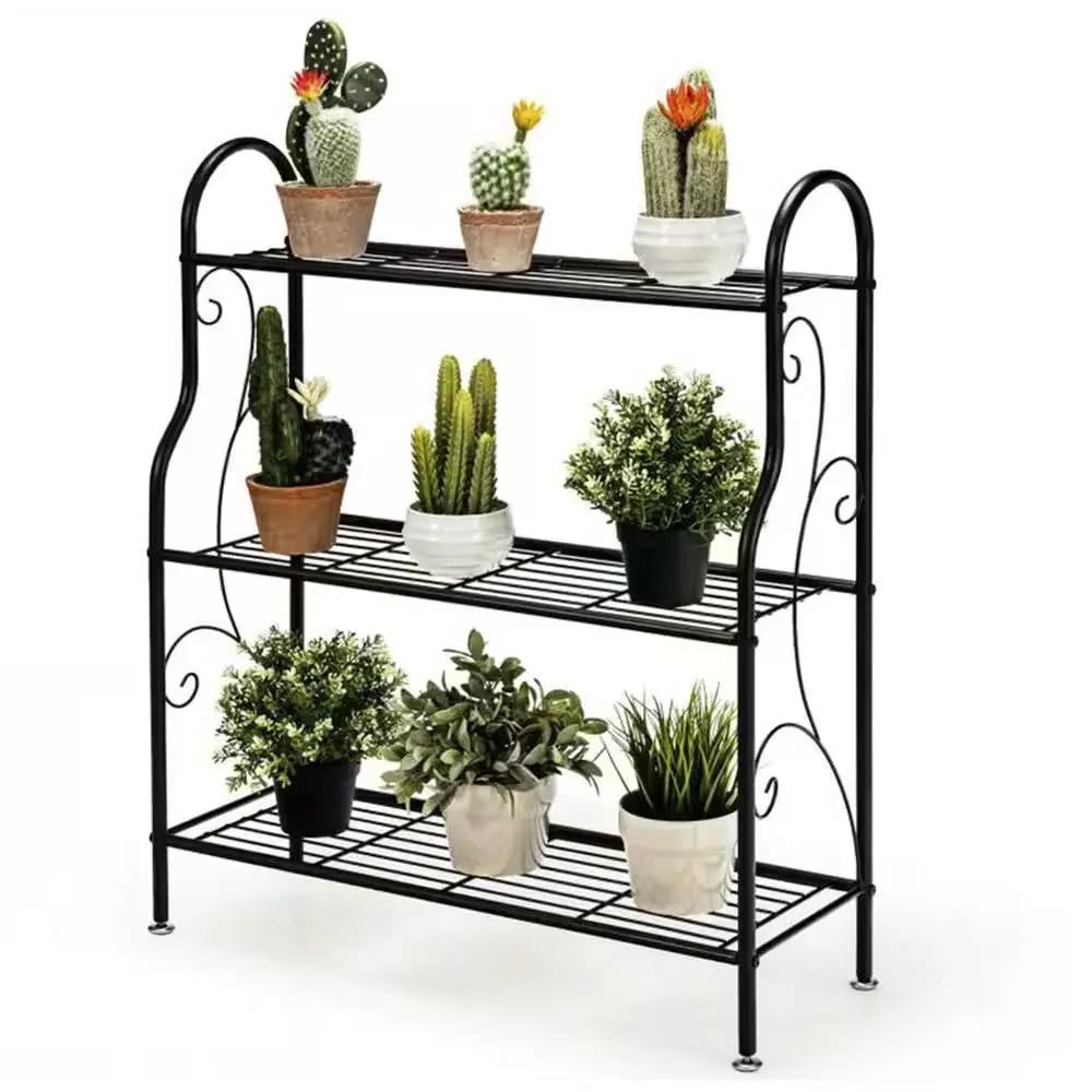 Indoor/Outdoor Black Metal 3-Tier Bookcase Plant Stand Shelving Rack by HomePacific