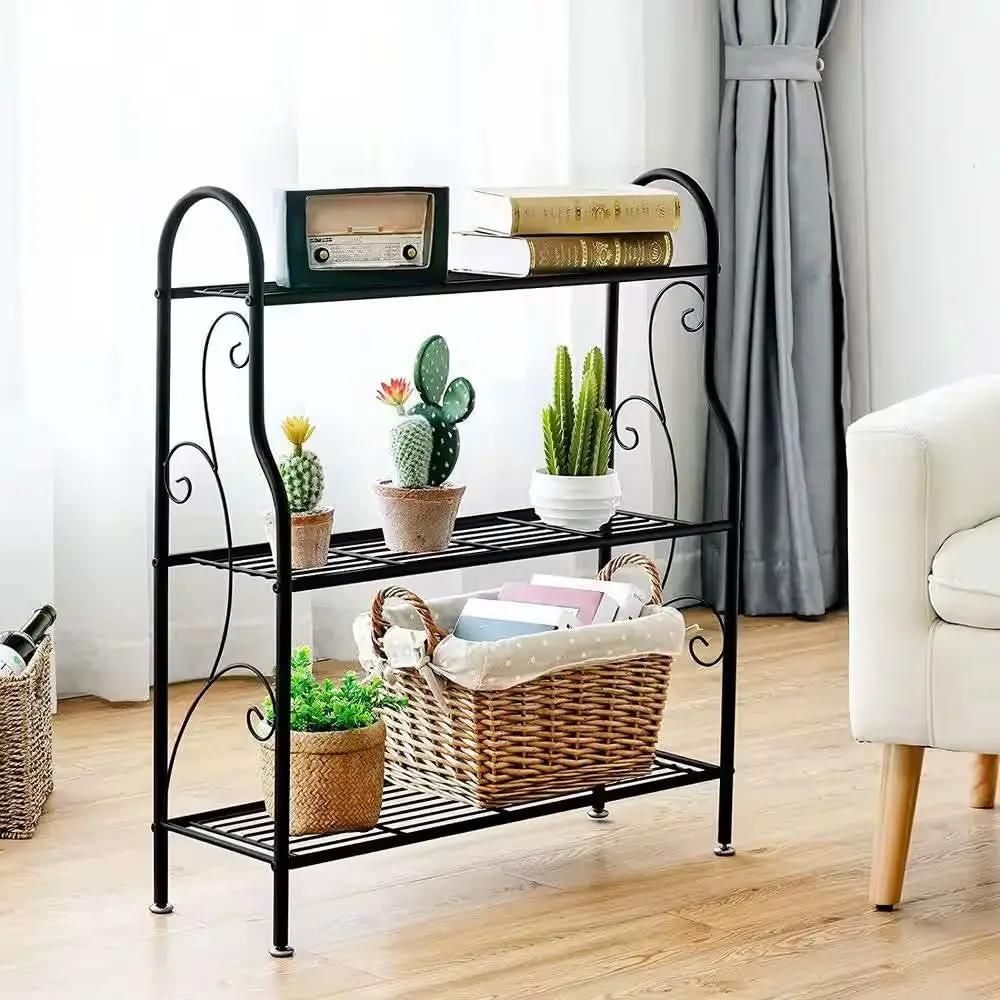 Indoor/Outdoor Black Metal 3-Tier Bookcase Plant Stand Shelving Rack by HomePacific