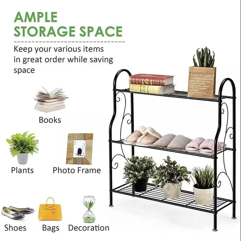 Indoor/Outdoor Black Metal 3-Tier Bookcase Plant Stand Shelving Rack by HomePacific