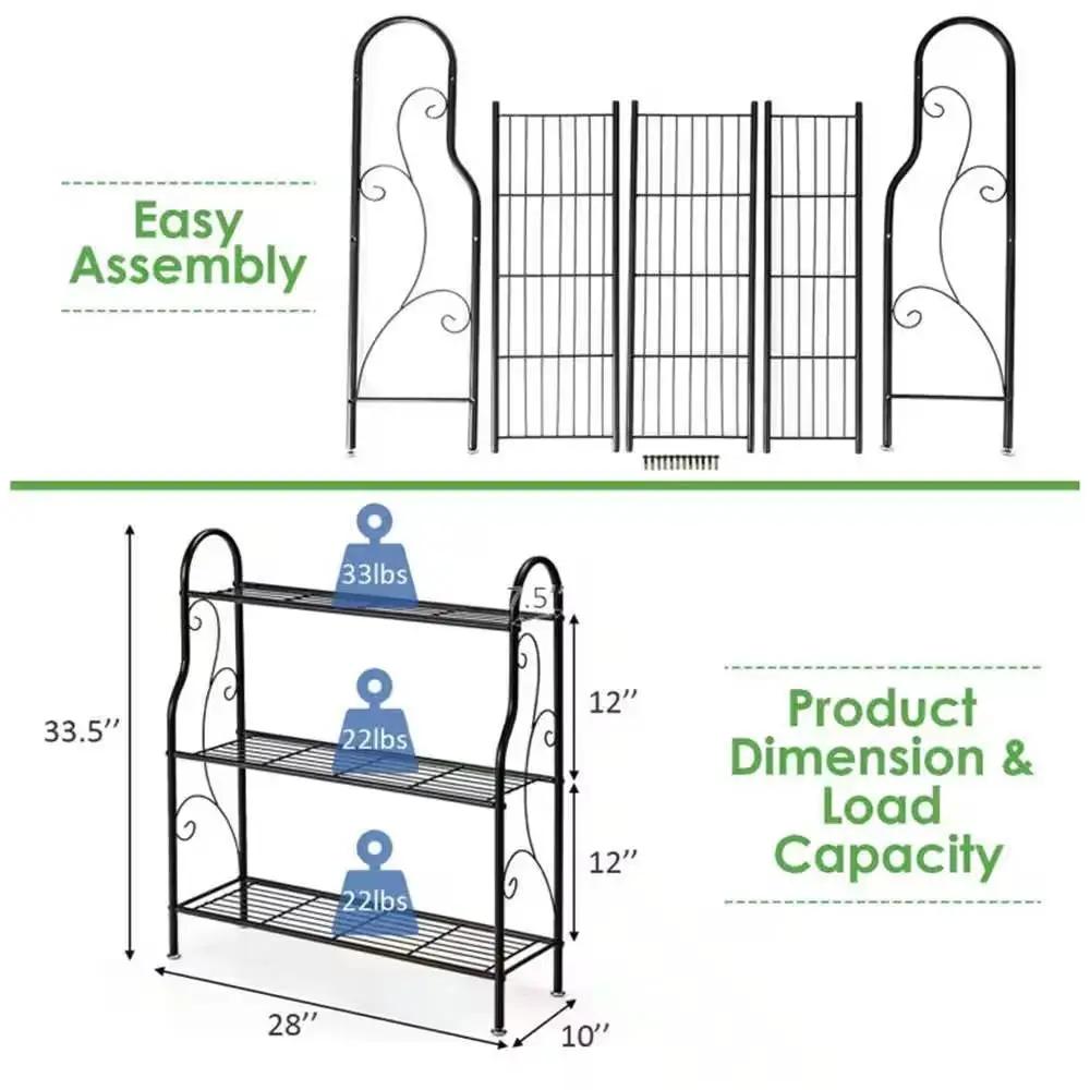 Indoor/Outdoor Black Metal 3-Tier Bookcase Plant Stand Shelving Rack by HomePacific