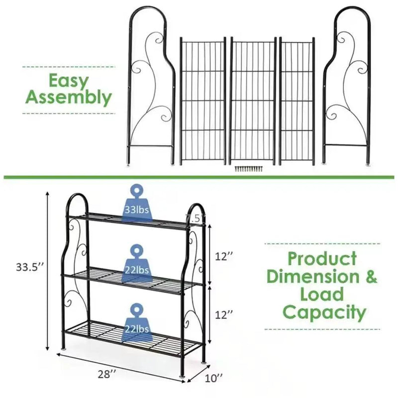 Indoor/Outdoor Black Metal 3-Tier Bookcase Plant Stand Shelving Rack by HomePacific