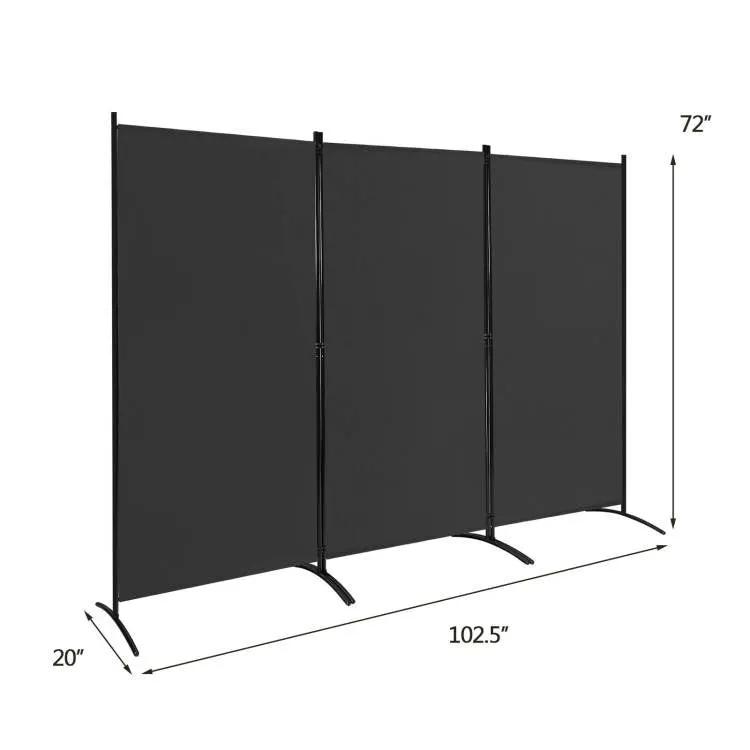 6-Ft Black 3-Panel Room Divider Screen with Steel Base and Heavy Duty Hinges by HomePacific