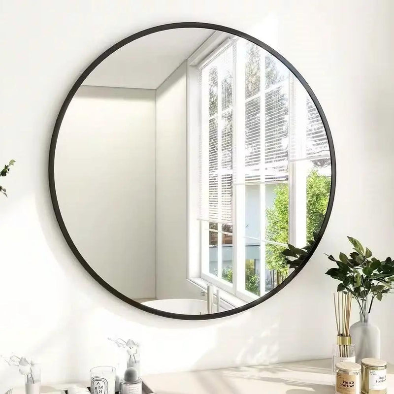 Round 24-inch Circular Bathroom Wall Mirror with Black Frame by HomePacific
