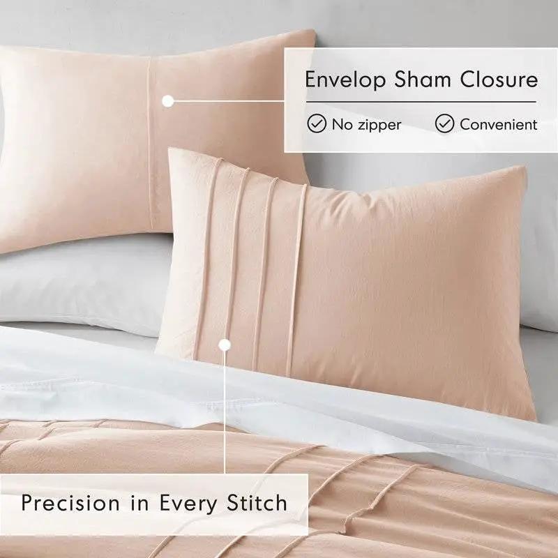 King Size Microfiber Pleated Soft Washed Comforter Set Pink Blush Color by HomePacific