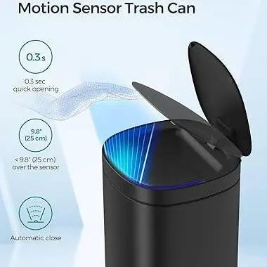 Black Motion Sensor Stainless Steel 13 gallon Trash Can with Ozone Button by HomePacific
