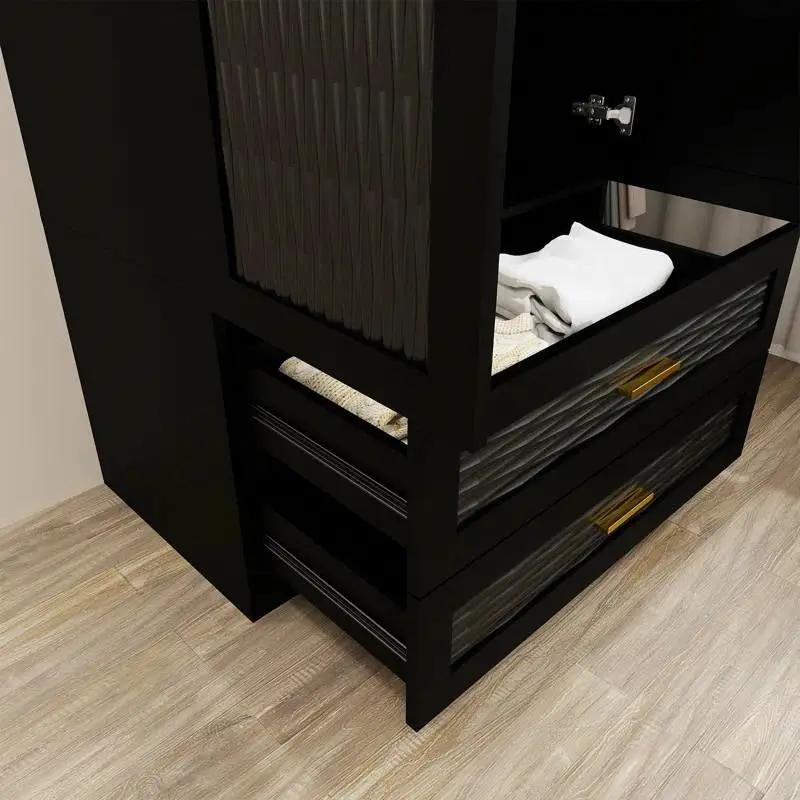 Black Wardrobe Armoire Cabinet with Mirror Hanging Rod and Storage Drawers by HomePacific