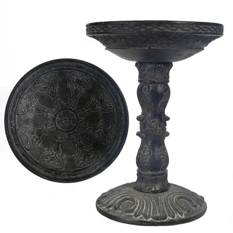 Outdoor Garden Fiberglass Bird Bath in Black Charcoal Stone Finish by HomePacific