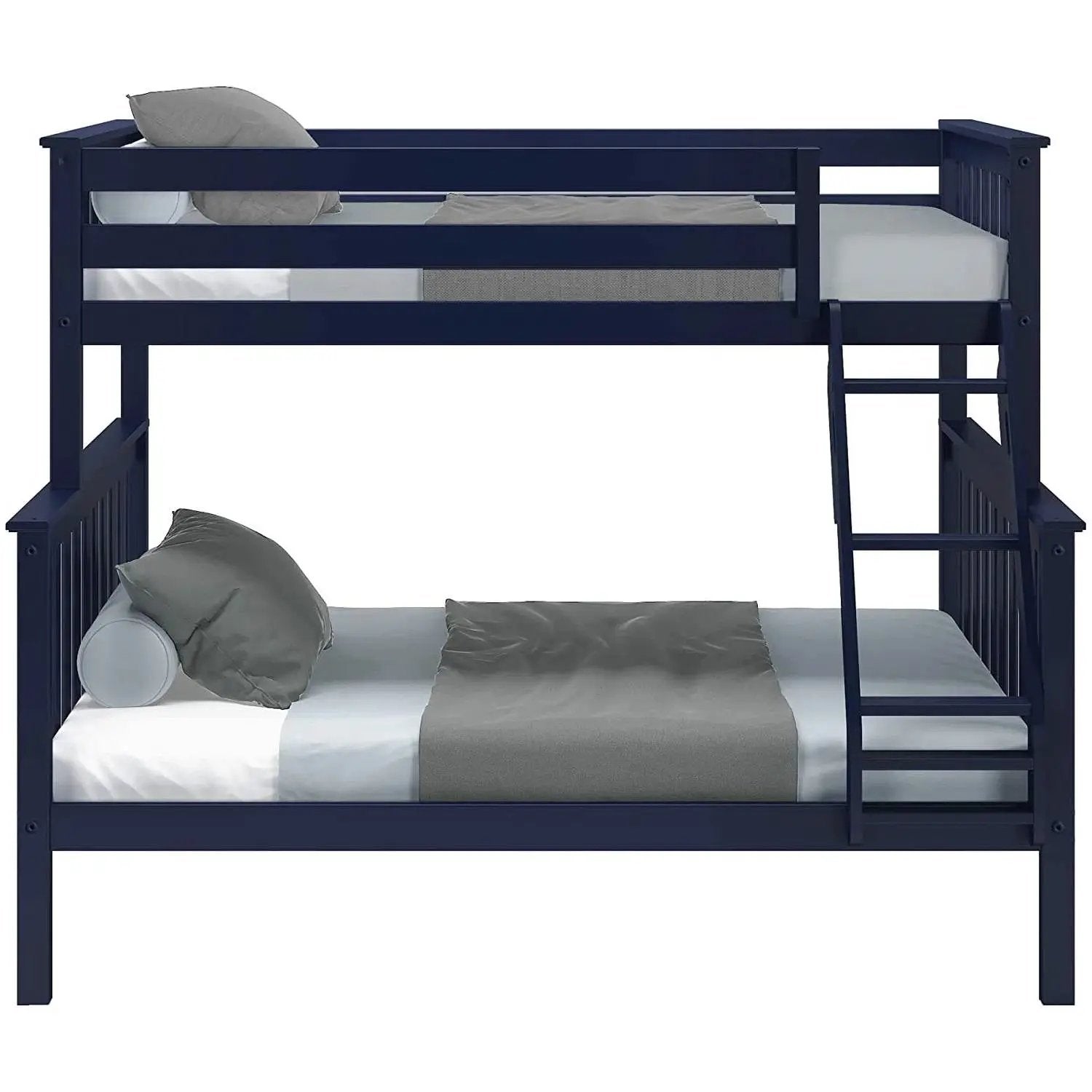Twin over Full size Solid Wood Bunk Bed in Dark Navy Blue Finish by HomePacific