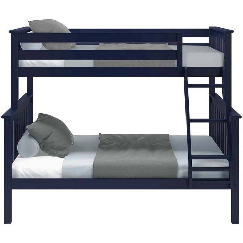 Twin over Full size Solid Wood Bunk Bed in Dark Navy Blue Finish by HomePacific