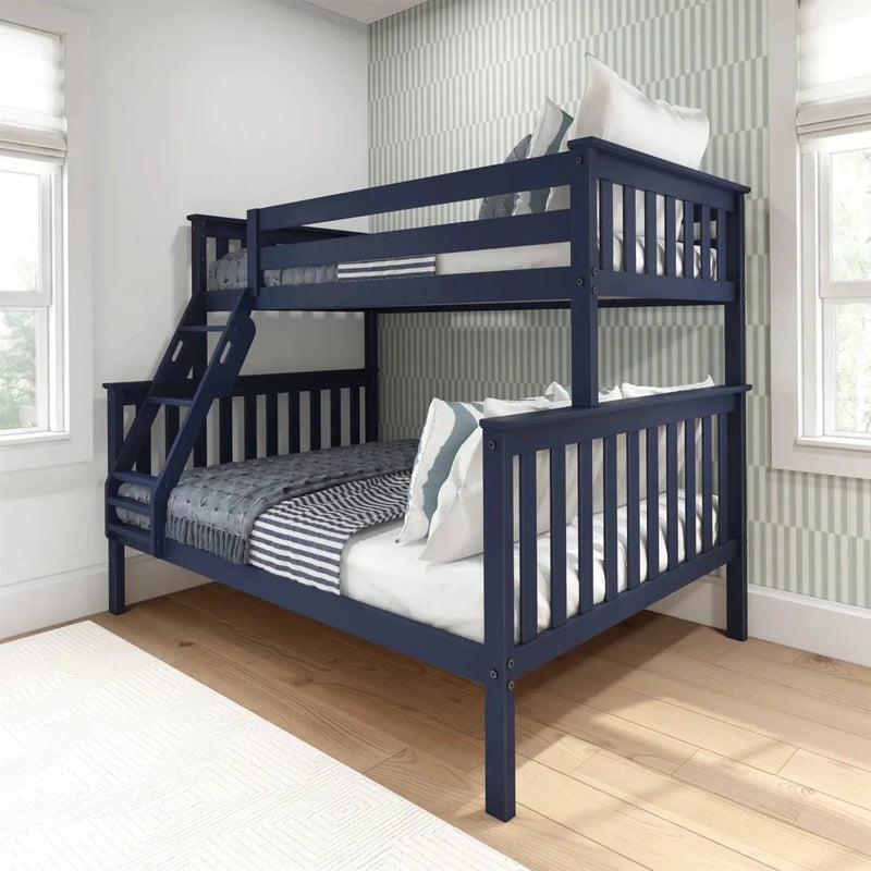 Twin over Full size Solid Wood Bunk Bed in Dark Navy Blue Finish by HomePacific