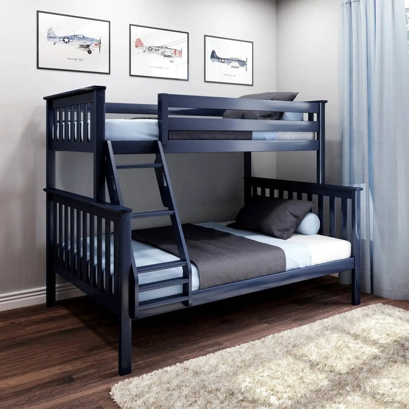 Twin over Full size Solid Wood Bunk Bed in Dark Navy Blue Finish by HomePacific