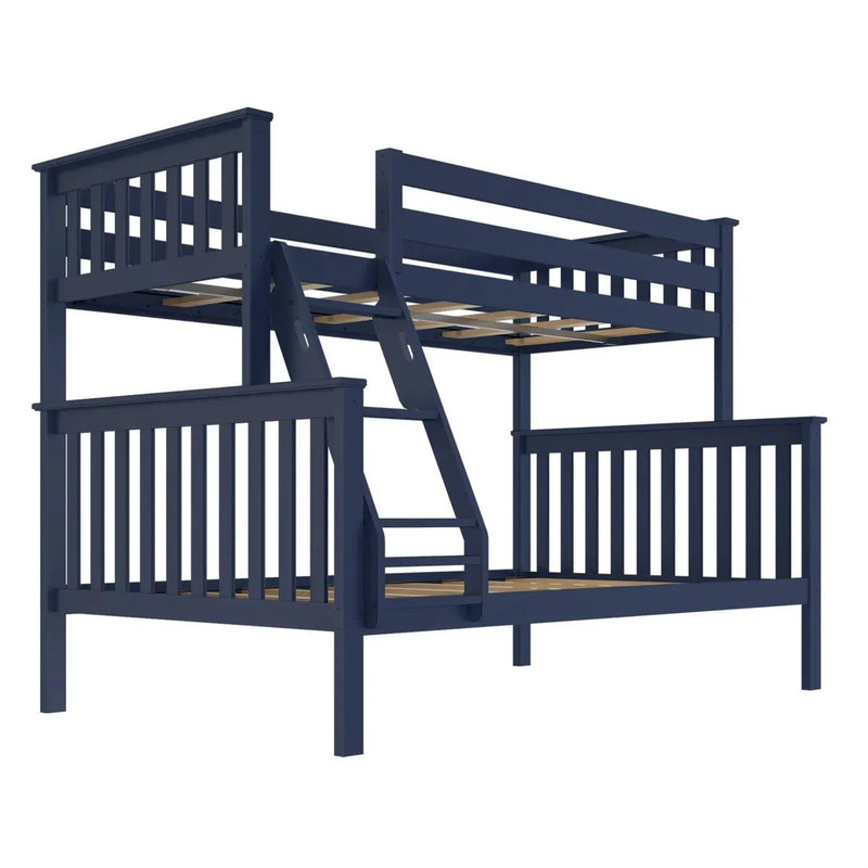 Twin over Full size Solid Wood Bunk Bed in Dark Navy Blue Finish by HomePacific