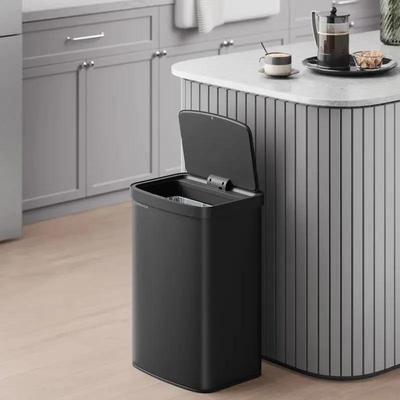 Black 13-Gallon Kitchen Trash Can with Motion Sensor Lid and Carbon Filter by HomePacific