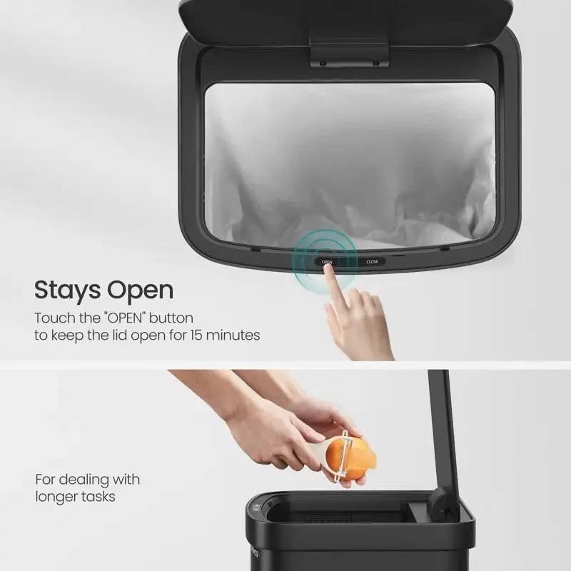 Black 13-Gallon Kitchen Trash Can with Motion Sensor Lid and Carbon Filter by HomePacific