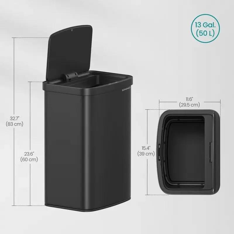 Black 13-Gallon Kitchen Trash Can with Motion Sensor Lid and Carbon Filter by HomePacific