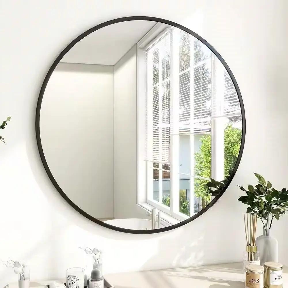 Round 30-inch Circular Bathroom Wall Mirror with Black Frame by HomePacific