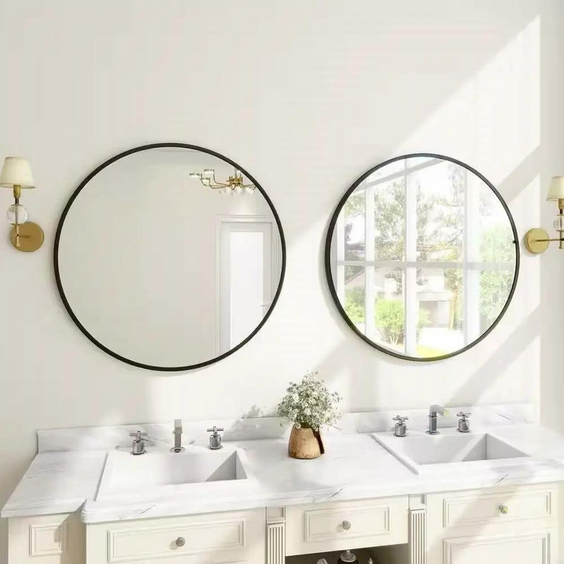 Round 30-inch Circular Bathroom Wall Mirror with Black Frame by HomePacific