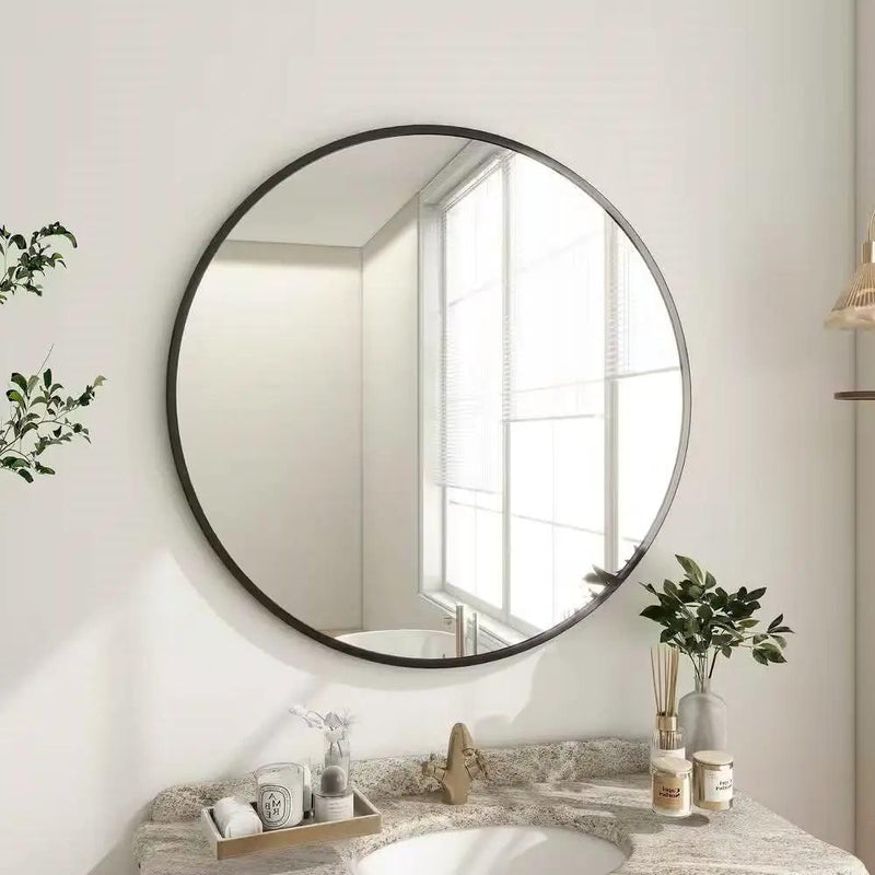 Round 30-inch Circular Bathroom Wall Mirror with Black Frame by HomePacific