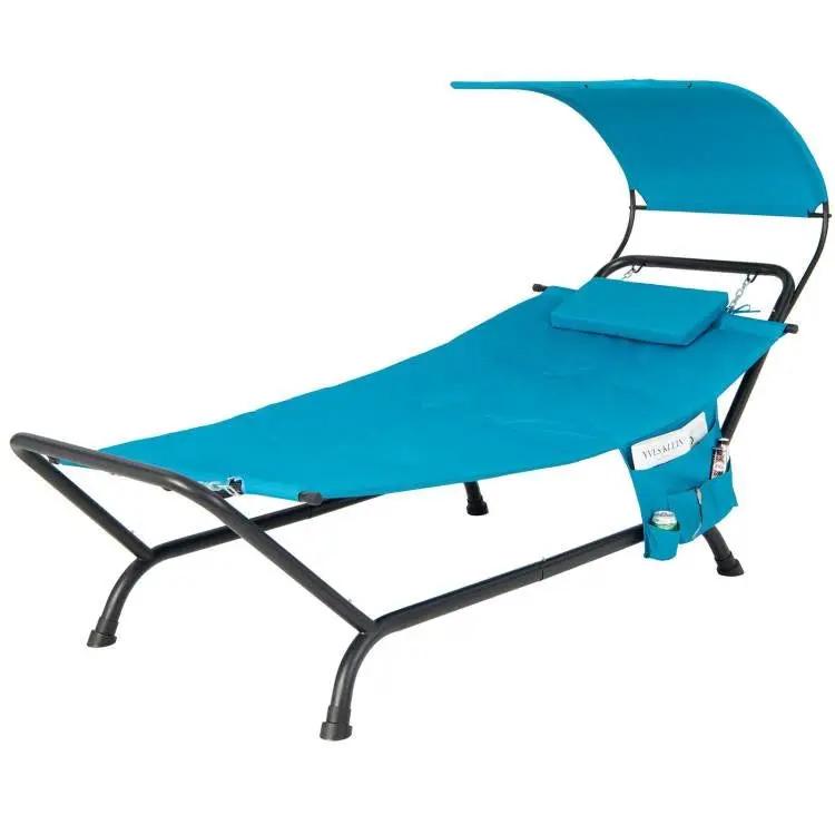 Teal Blue Outdoor Hammock Chaise Lounge Chair Cot with Canopy and Storage Bag by HomePacific