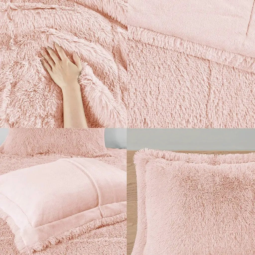 Twin/Twin XL Pink Blush Soft Sherpa Faux Fur 2-Piece Comforter Set by HomePacific