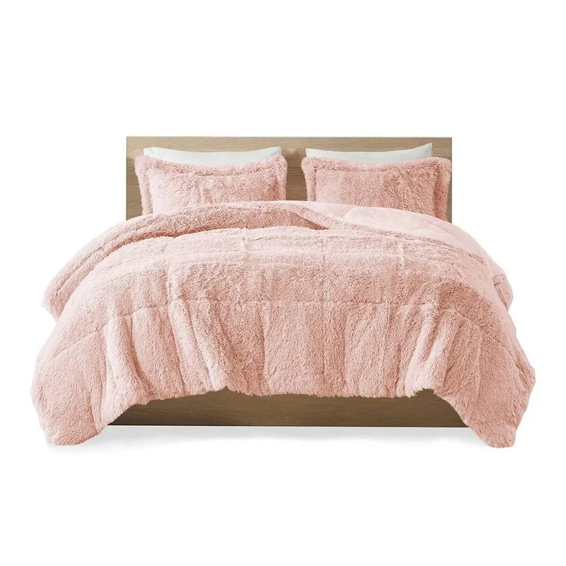 Twin/Twin XL Pink Blush Soft Sherpa Faux Fur 2-Piece Comforter Set by HomePacific