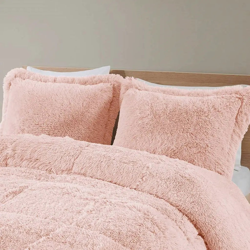Twin/Twin XL Pink Blush Soft Sherpa Faux Fur 2-Piece Comforter Set by HomePacific