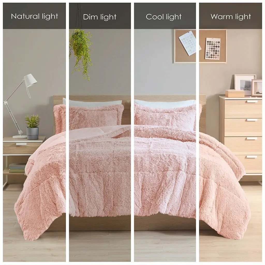 Twin/Twin XL Pink Blush Soft Sherpa Faux Fur 2-Piece Comforter Set by HomePacific