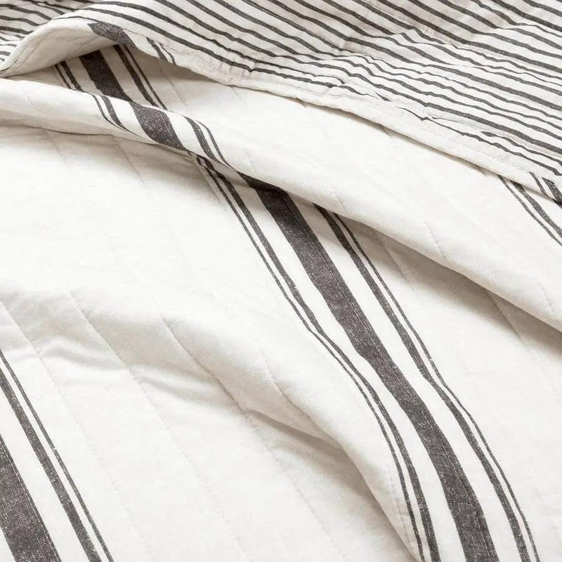 Twin/Twin XL Black Off-White Cream Stripe Reversible Cotton 2 Piece Quilt Set by HomePacific