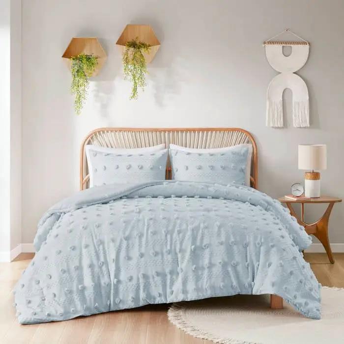 Twin/Twin XL 2-Piece Blue Pompom Microfiber Hypoallergenic Comforter Set by HomePacific