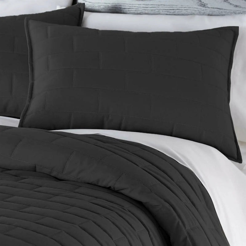 Twin/Twin XL Black Modern Brick Stitch Microfiber Reversible 2 Piece Quilt Set by HomePacific