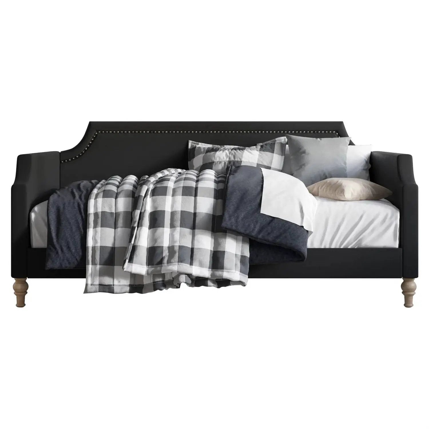 Twin size Black Polyester Fabric Upholstered Daybed with Nailhead Trim by HomePacific