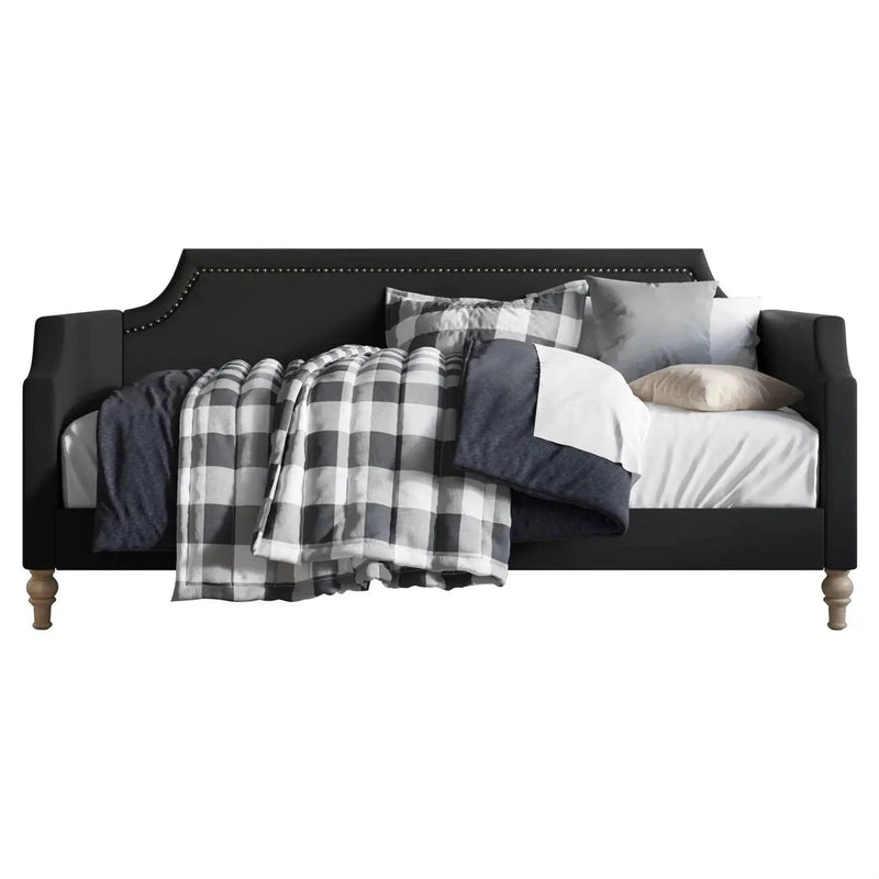 Twin size Black Polyester Fabric Upholstered Daybed with Nailhead Trim by HomePacific