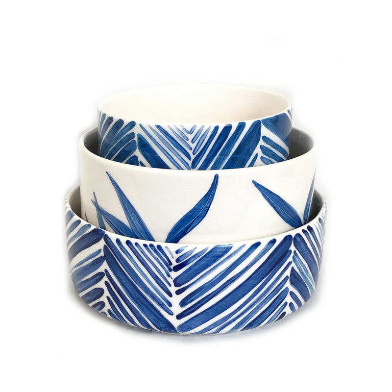 Cylinder Serving Bowl - Blue Floating Leaves, photo 4 of 5