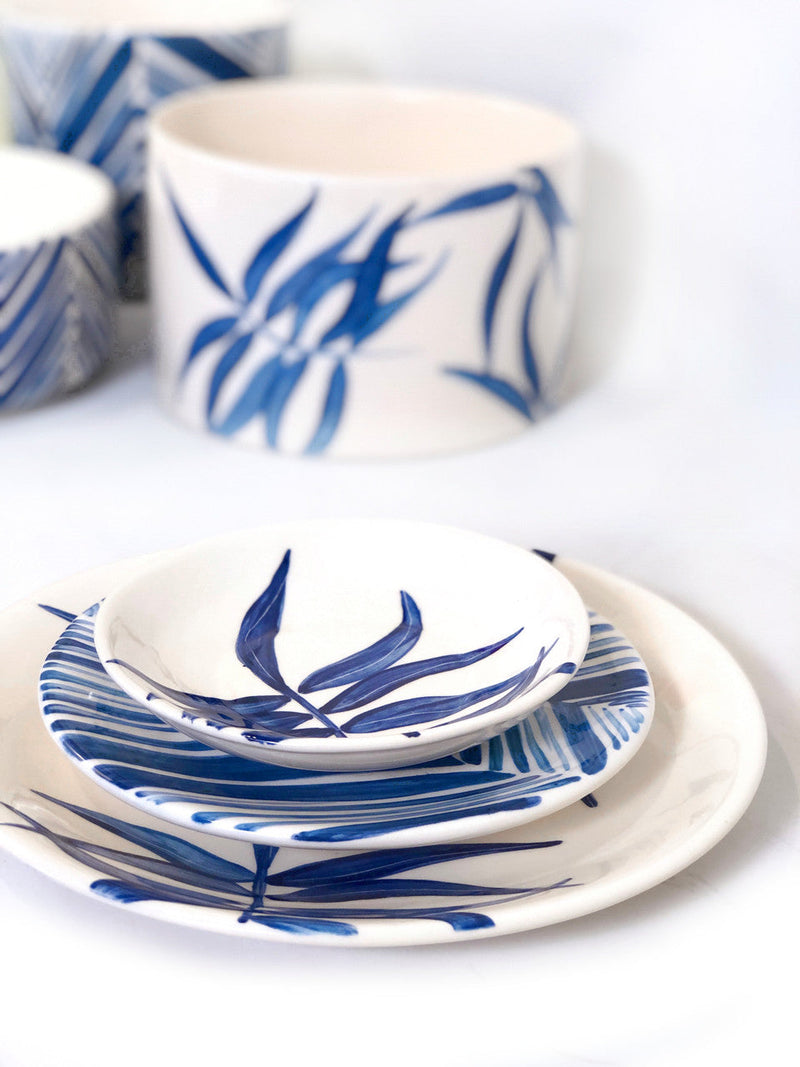 Cylinder Serving Bowl - Blue Floating Leaves, photo 3 of 5
