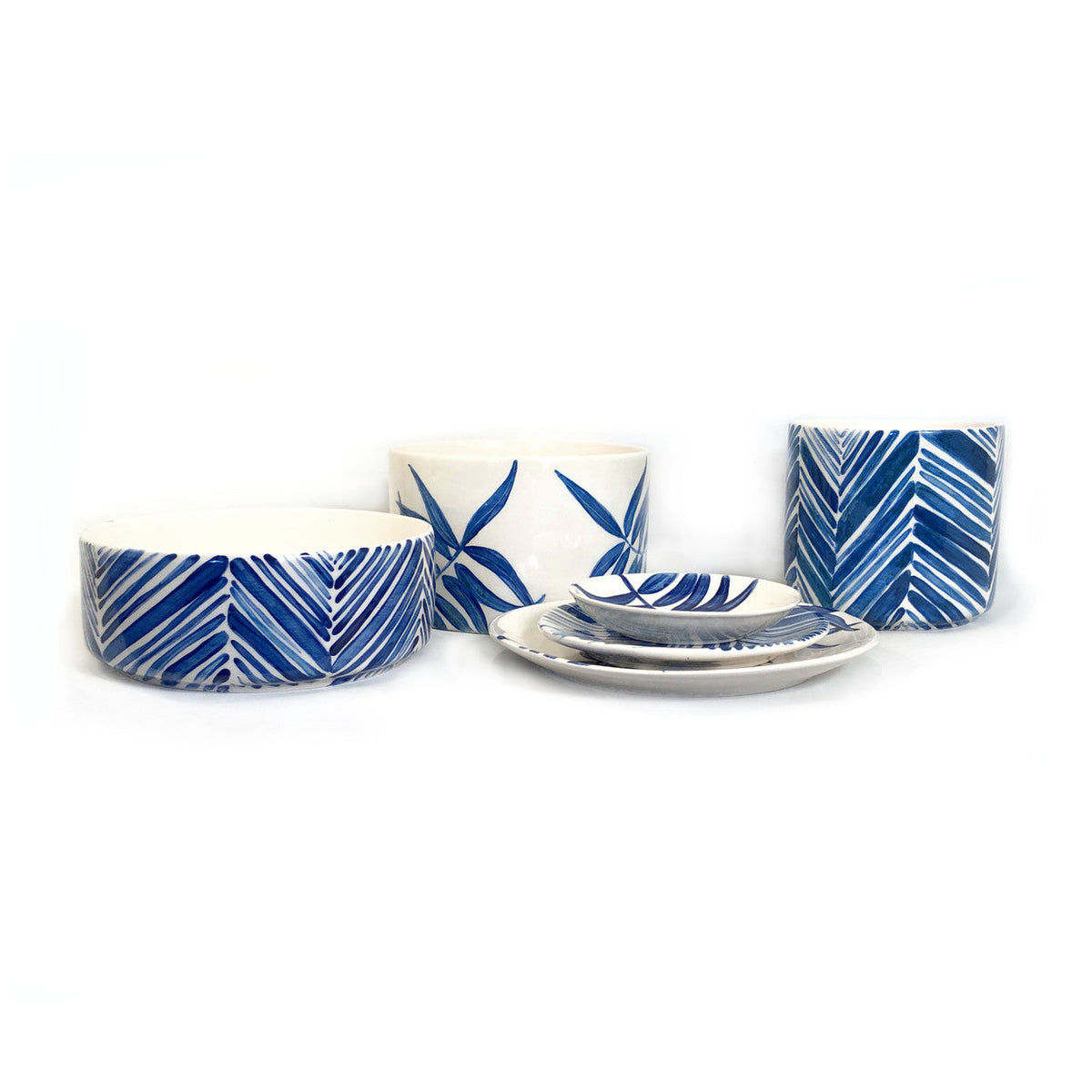 Tall Serving Bowl - Blue Palm Leaves, photo 4 of 4