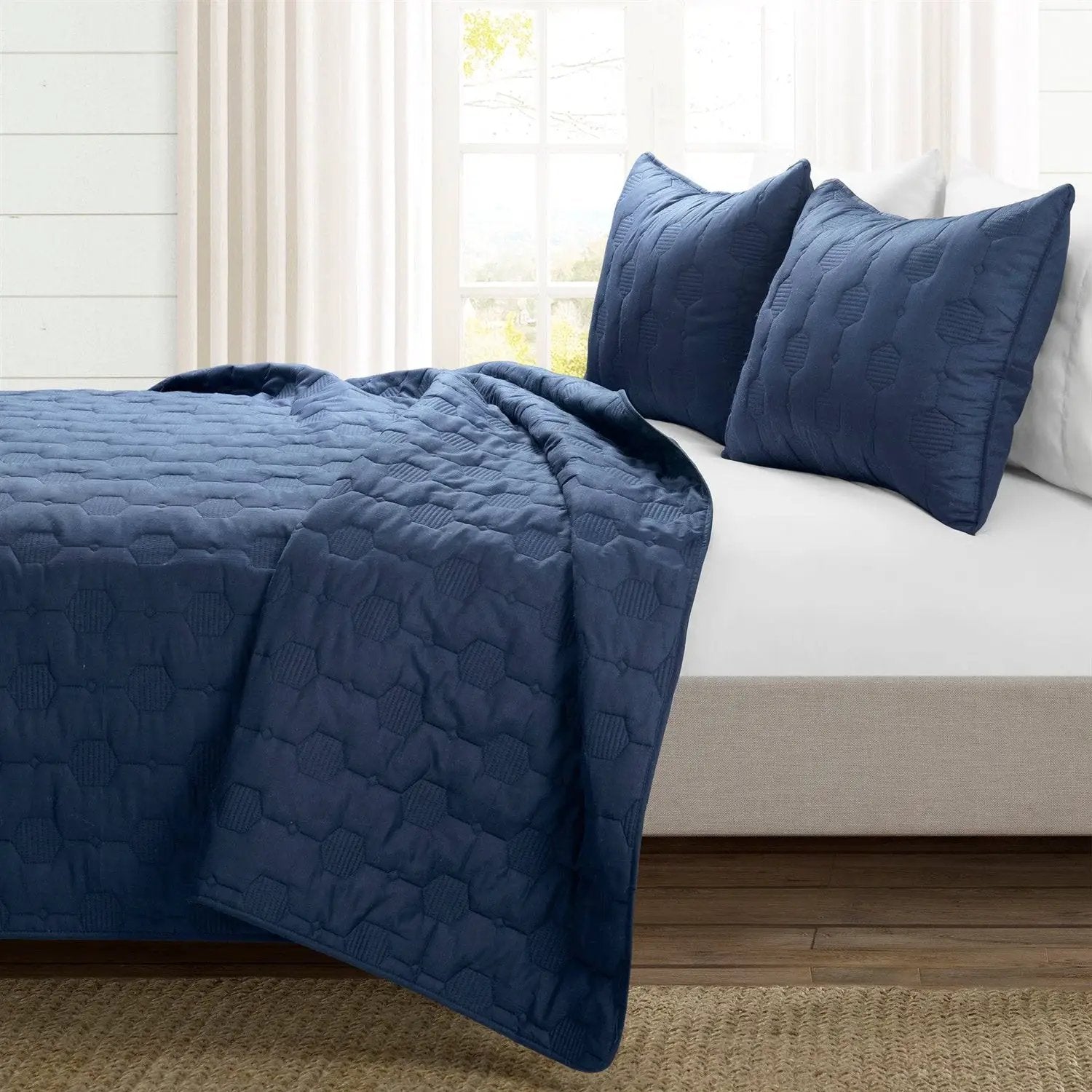 Full/Queen size Lightweight Blue Textured Cotton 3 Piece Quilt Set by HomePacific