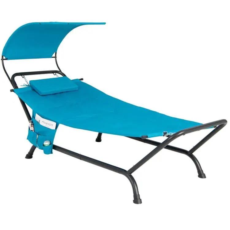Blue Polyester Chaise Lounge Chair Hammock with Canopy and Storage Bag by HomePacific