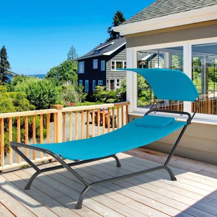 Blue Polyester Chaise Lounge Chair Hammock with Canopy and Storage Bag by HomePacific