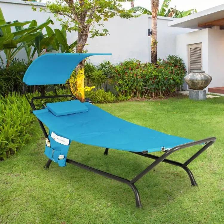 Blue Polyester Chaise Lounge Chair Hammock with Canopy and Storage Bag by HomePacific