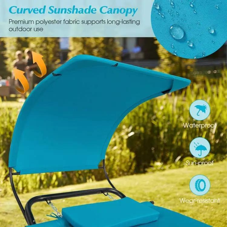 Blue Polyester Chaise Lounge Chair Hammock with Canopy and Storage Bag by HomePacific