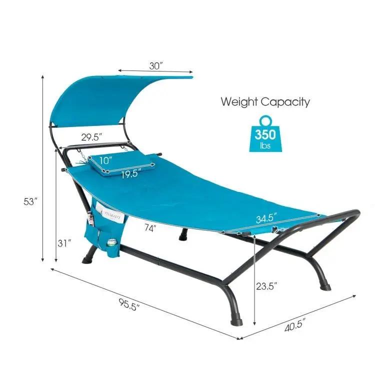 Blue Polyester Chaise Lounge Chair Hammock with Canopy and Storage Bag by HomePacific
